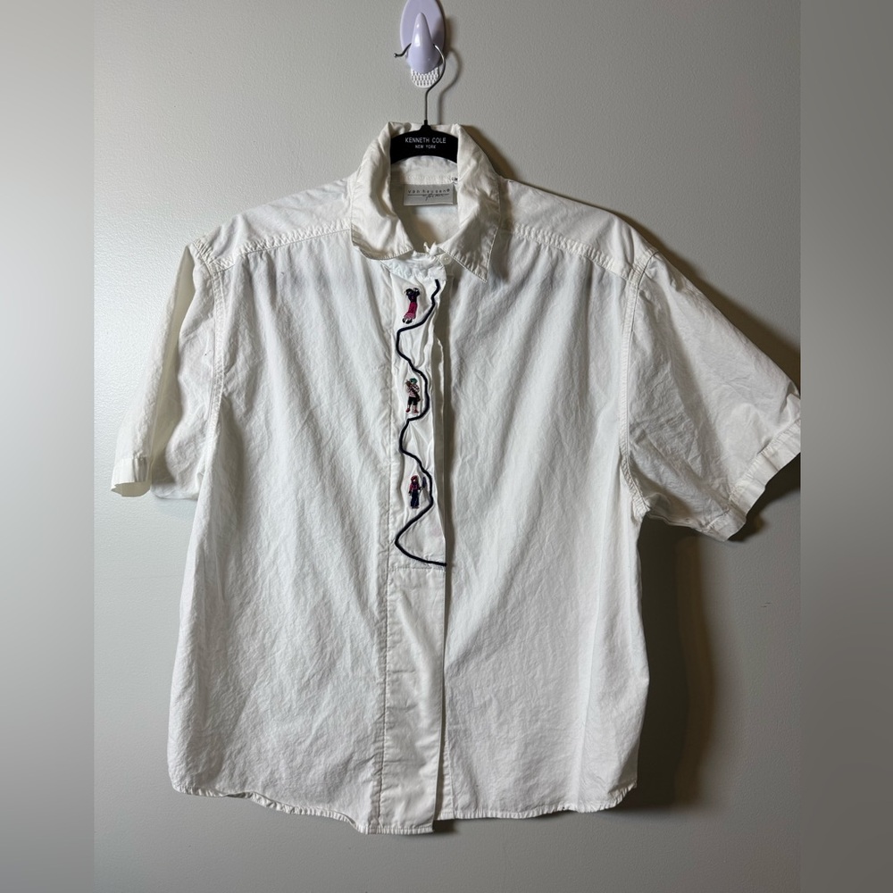 💎 VAN HEUSEN | Vintage 90s Novelty 100% Cotton Embroidered Golf Button Up Blouse